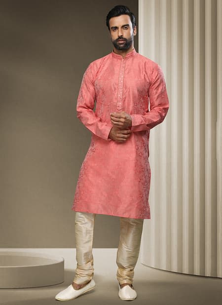 Pink Colour Ethnic Wear Mens Jacquard silk Kurta Pajama Collection 1532